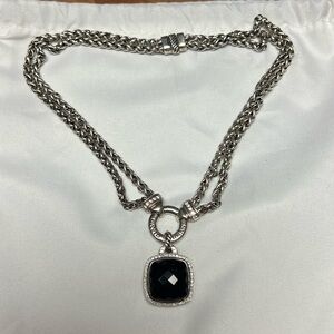 David Yurman Onyx Albion Pendant with Diamonds & Double Chain.